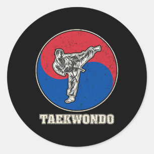 Adesivo Redondo Treinamento de Arte Marcial de Taekwondo Kickboxin