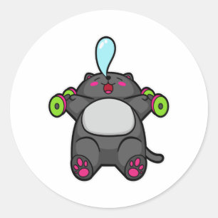 Adesivo Redondo Treinamento de gatos no peito com Dumbbels