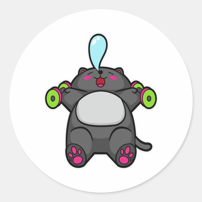 Adesivo Redondo Treinamento de gatos no peito com Dumbbels (Frente)