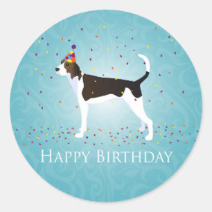 Adesivo Redondo Treing Walker Coonhound Happy Birthday Design