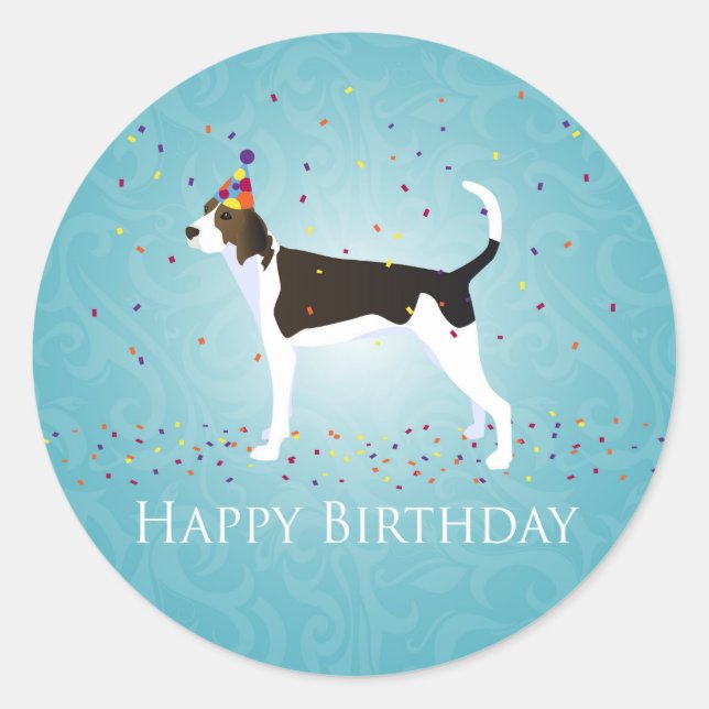 Adesivo Redondo Treing Walker Coonhound Happy Birthday Design (Frente)