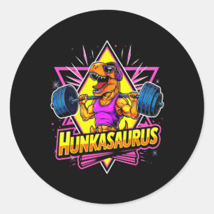 Adesivo Redondo Treino de Academia Hunkasaurus T-rex Powerlifting 