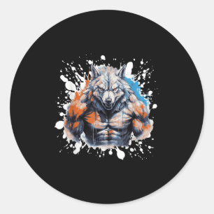 Adesivo Redondo Treino de Lobo Academia Lutador Fisiculturista