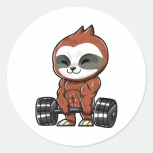Adesivo Redondo Treino Divertido Academia Preguiça Fitness Muscula
