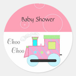 Adesivo Redondo Trem Choo Choo Rosa Chuveiro de Bebê
