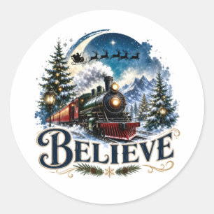 Adesivo Redondo Trem de Natal Believe