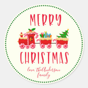 Adesivo Redondo Trem de Natal Personalizado Feliz Natal Férias