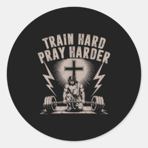 Adesivo Redondo Trem Duro Reze Mais Engraçada Cristã Workout Gym