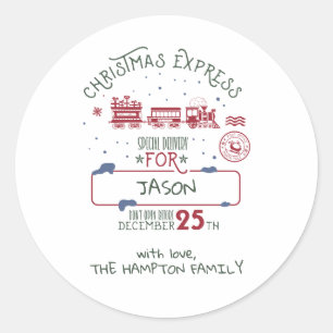 Adesivo Redondo Trem Expresso de Natal Personalizado Papai Noel