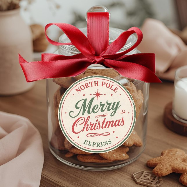 Adesivo Redondo Trem Expresso do Natal Alegre do Pólo Norte Antigo (Criador carregado)