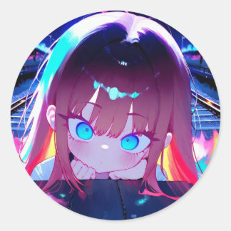 Adesivo Redondo Trem Noturno Trança Animação Rapariga