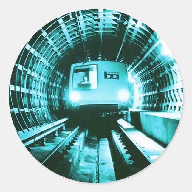 Adesivo Redondo Trem Retro de Bart no túnel Transbay (Frente)