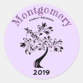 Adesivo Redondo Trendência de Reunião Familiar Árvore Preta Púrpur