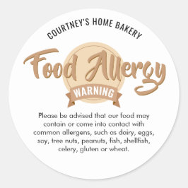 Adesivo Redondo Trendy Beige Food Safety Allergens Alert Warning