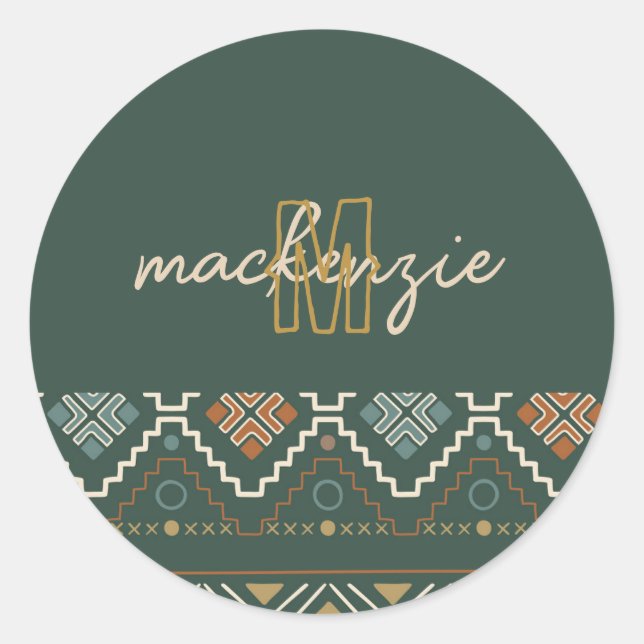 Adesivo Redondo Trendy Beige Monograma com Terracotta Boho Brown (Frente)