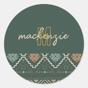 Adesivo Redondo Trendy Beige Monograma com Terracotta Boho Brown