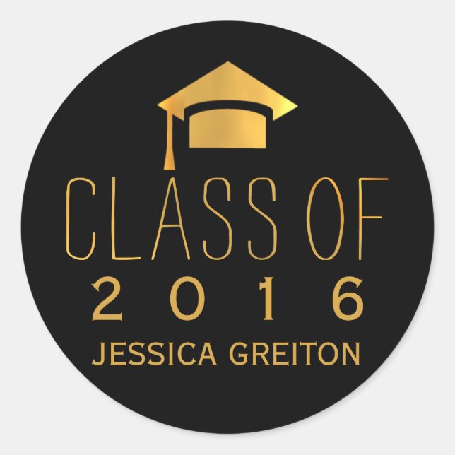 Adesivo Redondo Trendy black and gold Class of 2016 (Frente)