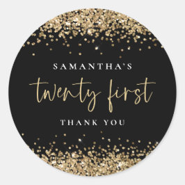 Adesivo Redondo Trendy Black Dourado Glitter Name 21rua Obrigado