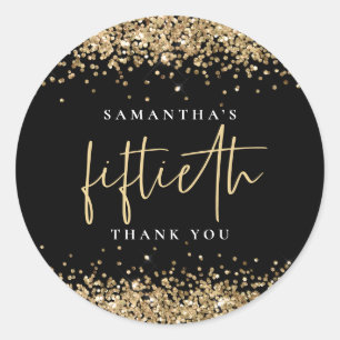 Adesivo Redondo Trendy Black Dourado Glitter Name Fiftieth Obrigad