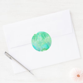 Adesivo Redondo Trendy Blue Green e Yellow Watercolor Obrigado
