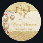 Adesivo Redondo Trendy Christmas Balls Faux Dourado Arco, Glittery<br><div class="desc">Árvore de natal elegante sobre fundo de gliteria dourada.</div>