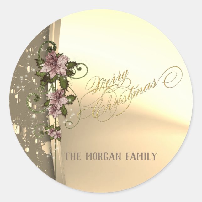 Adesivo Redondo Trendy Christmas, Faux Dourado, Poinsettia (Frente)