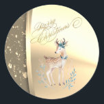Adesivo Redondo Trendy Christmas Reindeer , Faux Dourado<br><div class="desc">Crenas de Natal elegantes em fundo de sujeira dourada.</div>