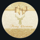 Adesivo Redondo Trendy Christmas Reindeer, Faux Dourado Arco, Glit<br><div class="desc">Crena de natal elegante em fundo de ouro falso.</div>