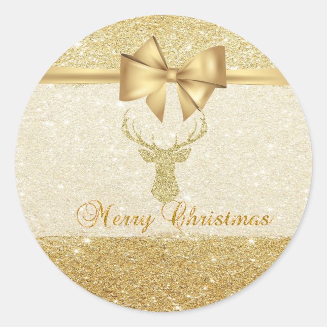 Adesivo Redondo Trendy Christmas Reindeer, Faux Dourado Arco, Glit (Frente)