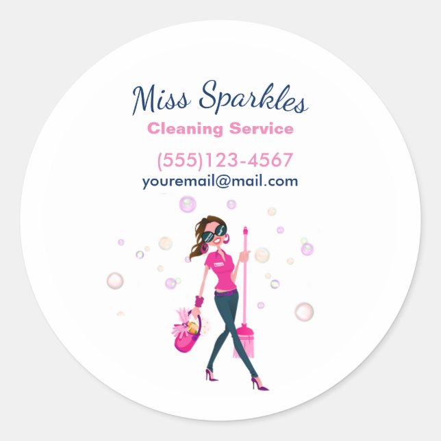 Adesivo Redondo Trendy Cute Housecleanding Maid (Frente)