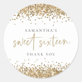 Adesivo Redondo Trendy Dourada Glitter Name Doce Dezesseis Obrigad