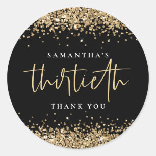 Adesivo Redondo Trendy Dourada Glitter Name trigésimo Obrigado Bla