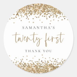 Adesivo Redondo Trendy Dourado Glitter Name 21º Obrigado