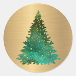 Adesivo Redondo Trendy Dourado Green Glitter Tree Natal