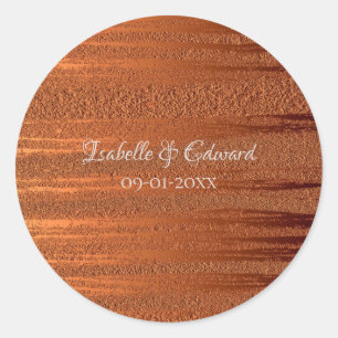 Adesivo Redondo Trendy Faux Copper Metallic Foil Names Casamento
