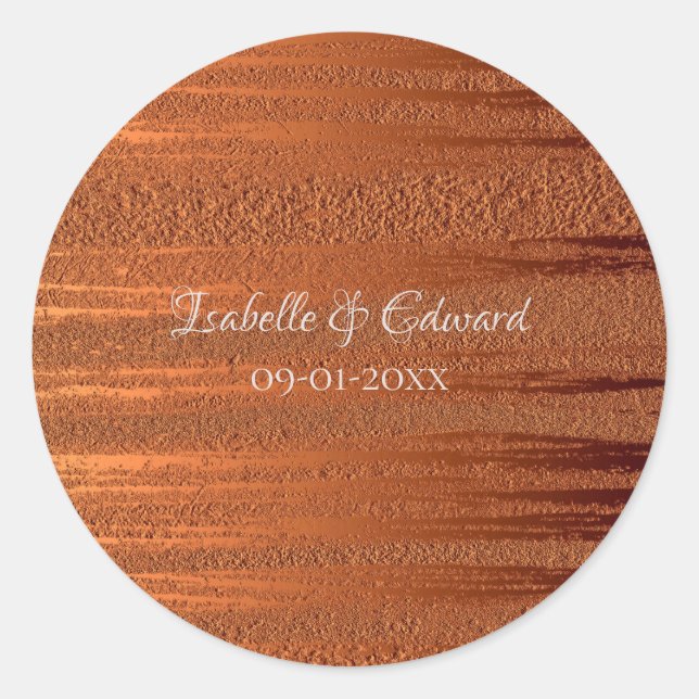 Adesivo Redondo Trendy Faux Copper Metallic Foil Names Casamento (Frente)