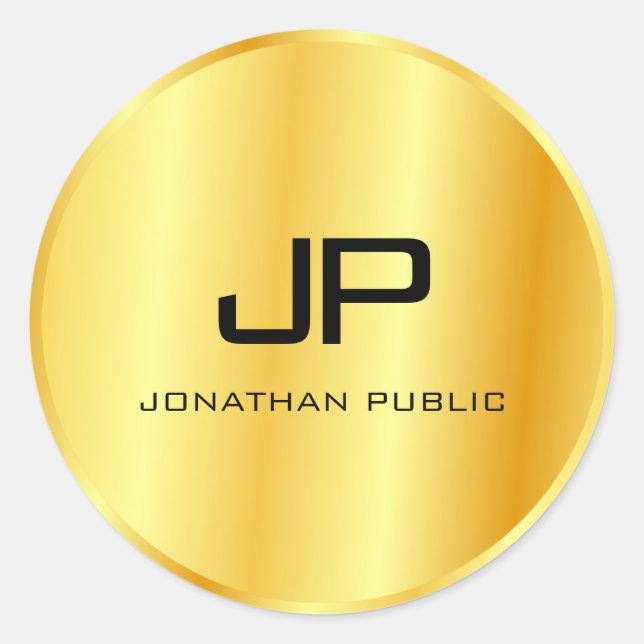 Adesivo Redondo Trendy Faux Dourado Metallic Look Monograma Modelo (Frente)