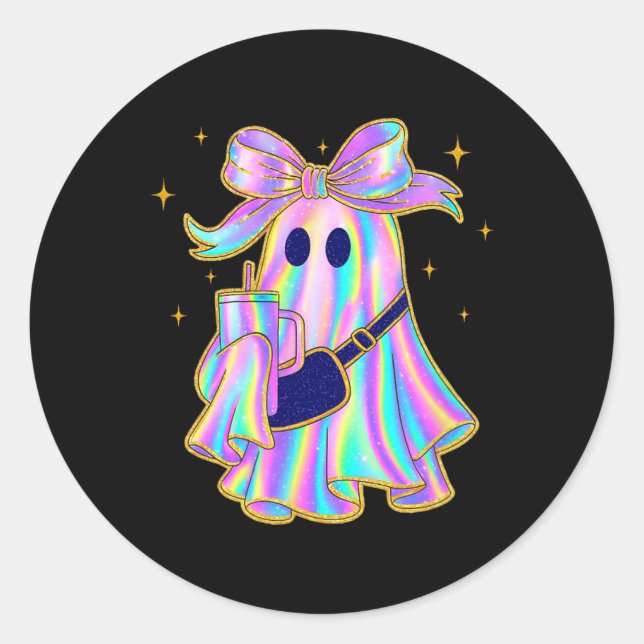 Adesivo Redondo Trendy Ghost Shirt Café Tumbler Pastel Halloween (Frente)