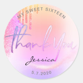 Adesivo Redondo Trendy Glitter Colírio Holográfico Obrigado