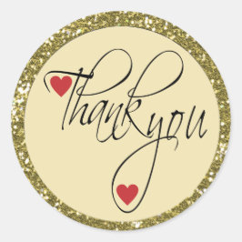 Adesivo Redondo Trendy Glitter Obrigado Stickers | Ouro