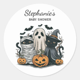 Adesivo Redondo Trendy Halloween Pumpkin Ghost Cat Chá de fraldas
