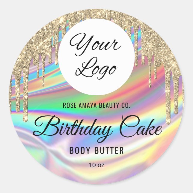 Adesivo Redondo Trendy Holographic Glitter Dica Beleza Cosmética (Frente)