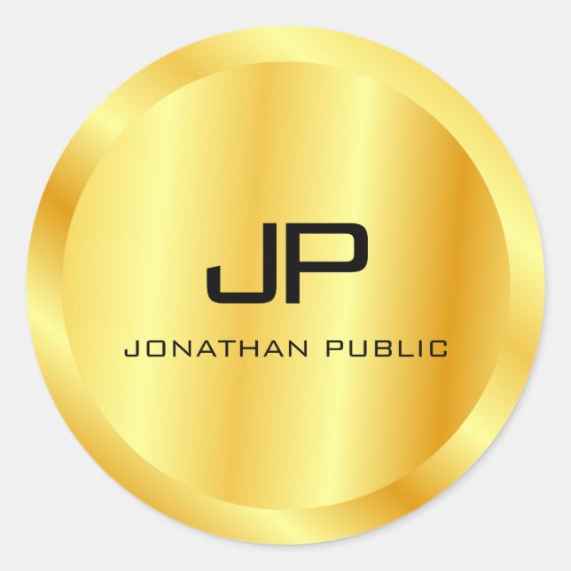 Adesivo Redondo Trendy Metallic Look Faux Dourado Monograma Modelo (Frente)