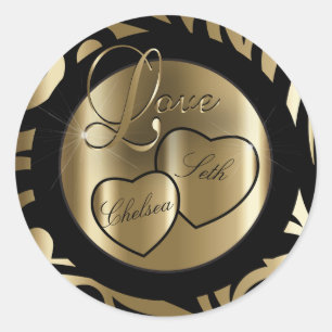 Adesivo Redondo Trendy Modern Love Dourado e preto Personaliz