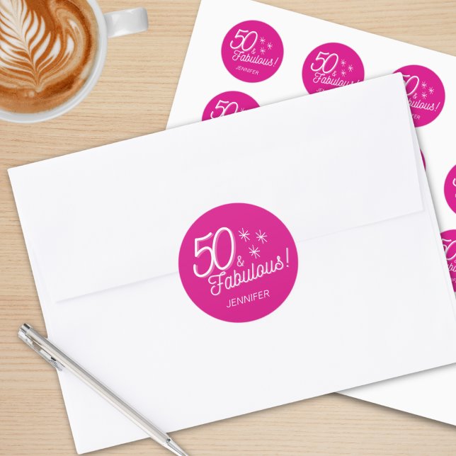 Adesivo Redondo Trendy Pink 50 E Fabuloso Aniversário (Criador carregado)