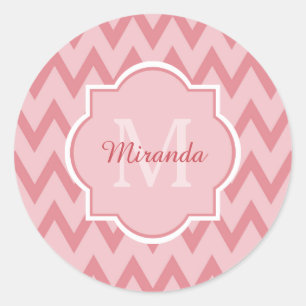 Adesivo Redondo Trendy Pink Chevron Zigzag Name e Monograma