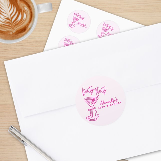 Adesivo Redondo Trendy Pink Dirty Thirty 30th Birthday (Criador carregado)