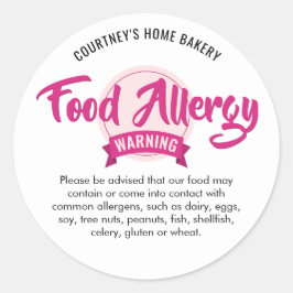 Adesivo Redondo Trendy Pink Food Safety Allergens Alert Warning