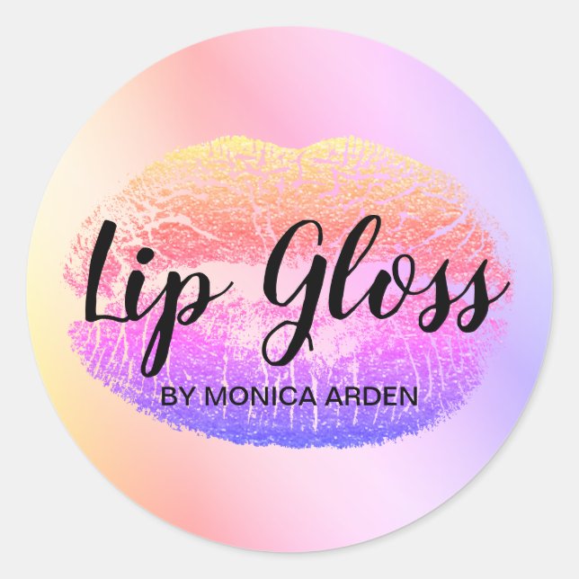 Adesivo Redondo Trendy Rainbow Lip Gloss Business Sticker (Frente)