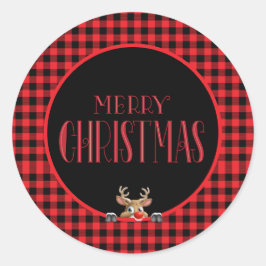 Adesivo Redondo Trendy Red Black Buffalo Cheque com Reindeer